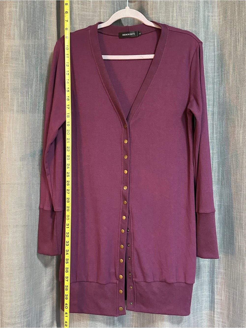 Merokeety Women's Plum Button-Front Long Cardigan